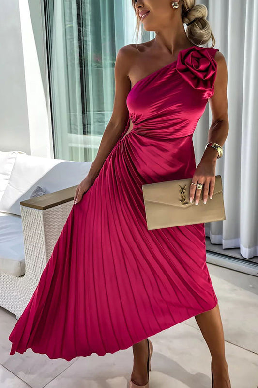 Juliette | Wedding Guest One-Shoulder Pleated Midi Dress for Women