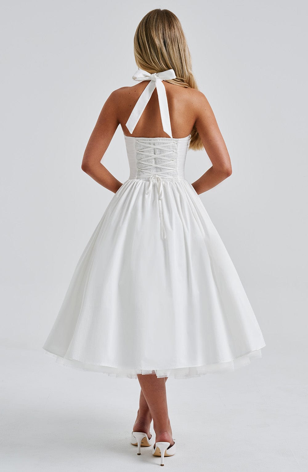 Chloe | Wedding Guest Halter Midi Dress