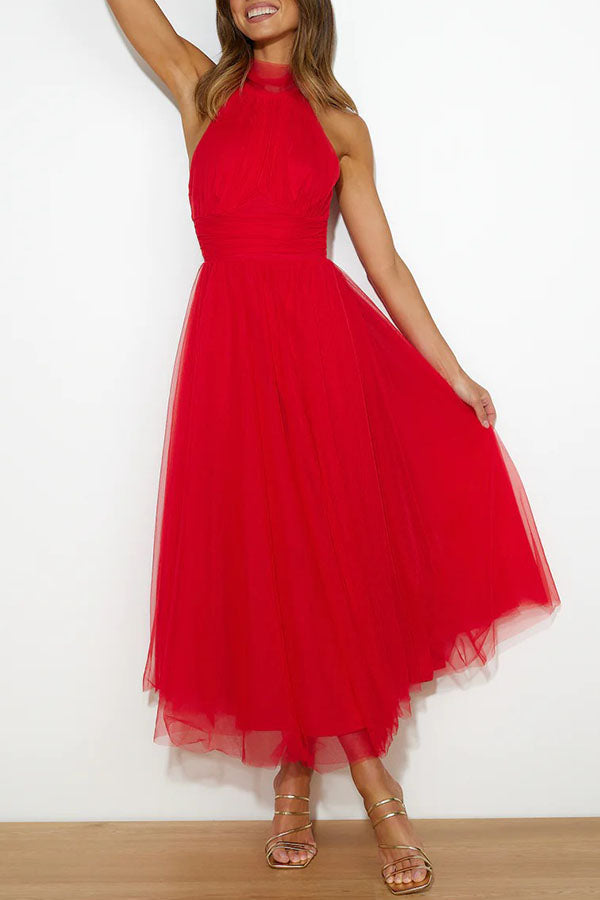 Catalina | Tulle Wedding Guest Halterneck A-Line Midi Dress for Women