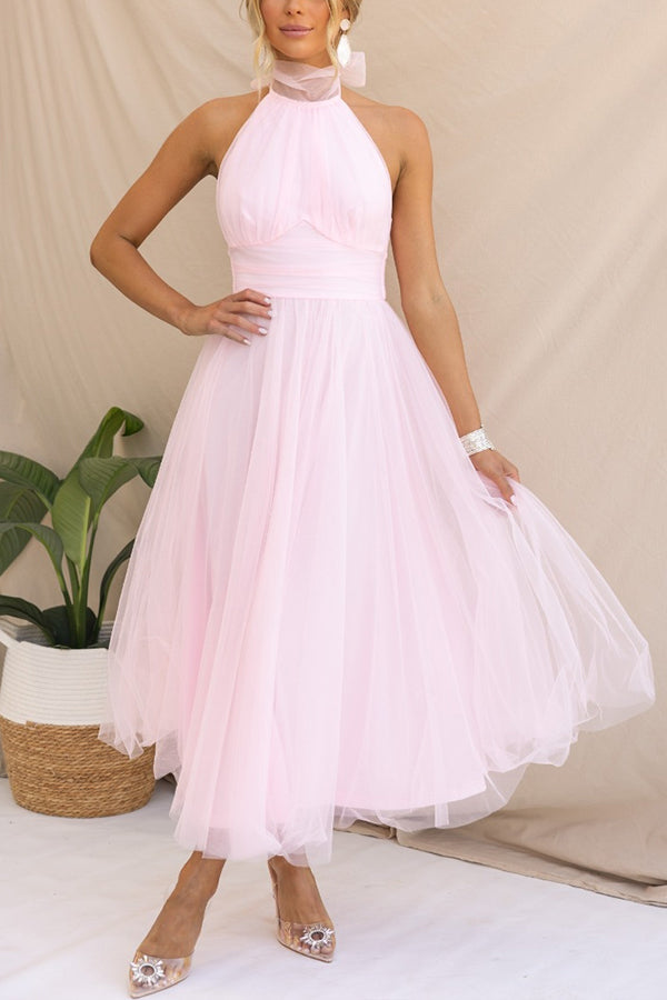 Catalina | Tulle Wedding Guest Halterneck A-Line Midi Dress for Women
