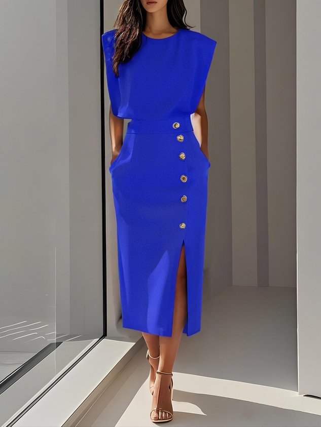 Anthea | Sleeveless Midi Dress with Button-Front for Women