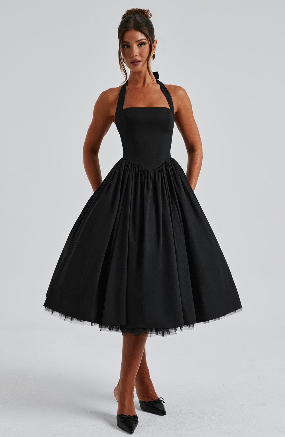 Chloe | Wedding Guest Halter Midi Dress