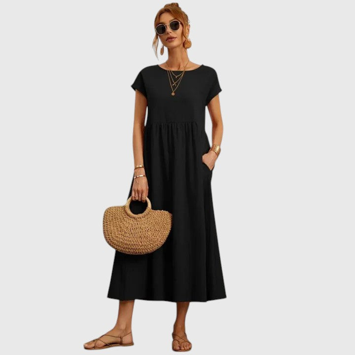 Sharon | A-Line Midi Dress with Short Sleeves for Women