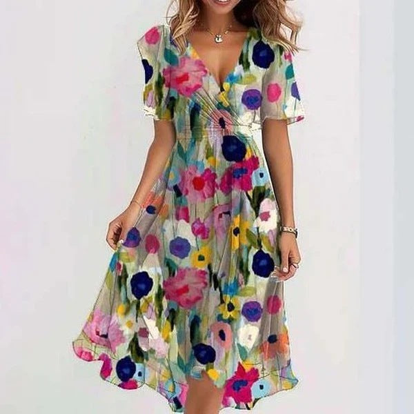 Agnes | Floral Wrap V-Neck Midi Dress for Women