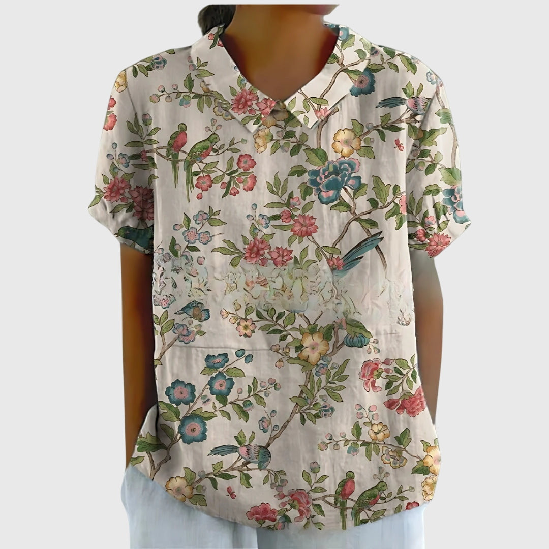 Jenna | V-Neck Short Sleeve Floral Blouse for Women
