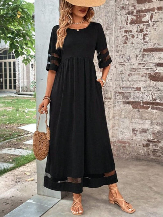 Kathryn | Midi A-Line Dress with Sheer Sleeves for Women