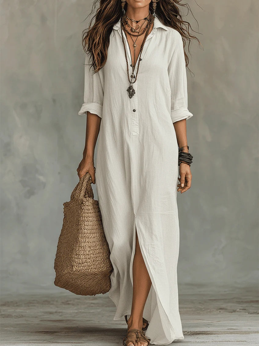 Maxi Shirt Dress with Button-Front for Women