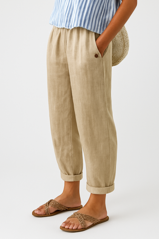 Rae | Straight Leg Linen Trousers with Side Pockets for Women