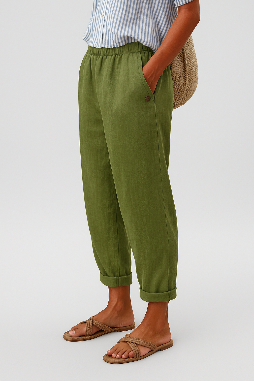 Rae | Straight Leg Linen Trousers with Side Pockets for Women