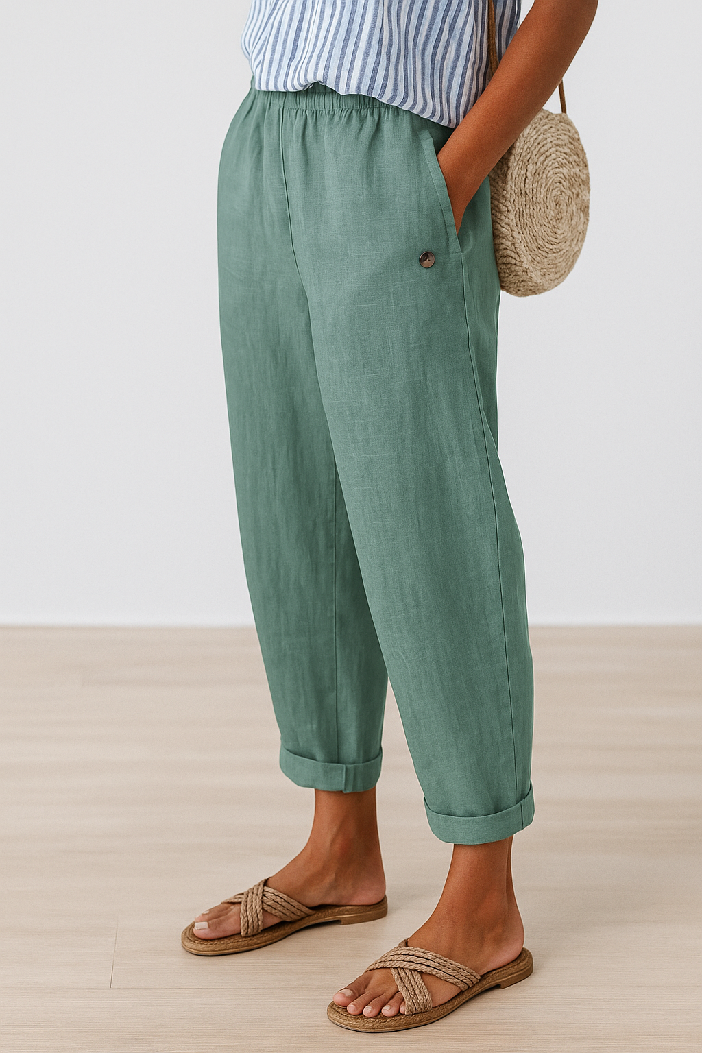 Rae | Straight Leg Linen Trousers with Side Pockets for Women