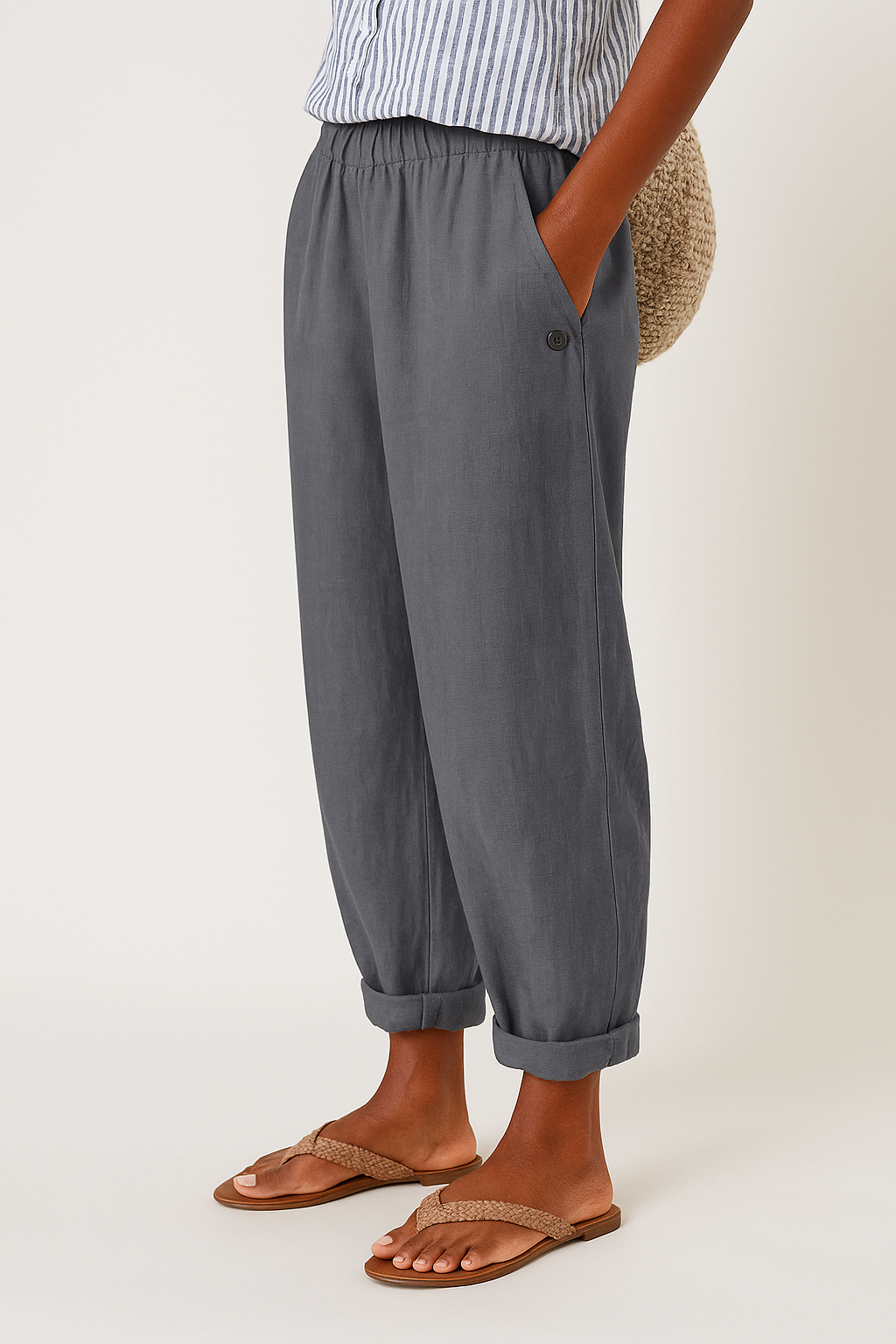 Rae | Straight Leg Linen Trousers with Side Pockets for Women