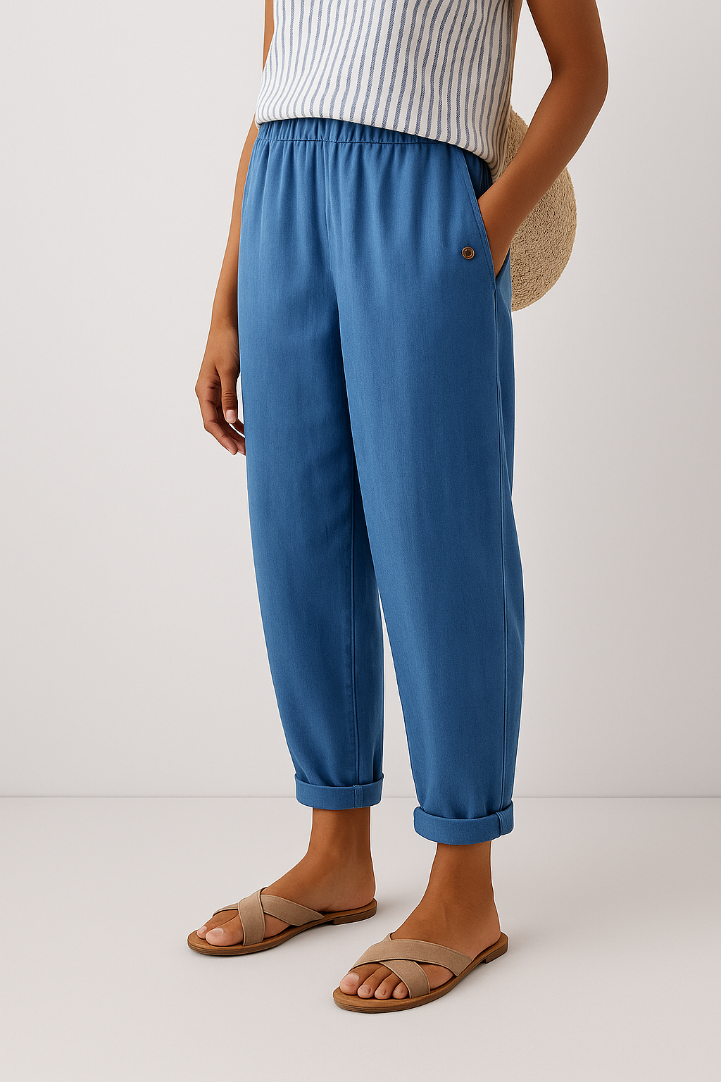 Rae | Straight Leg Linen Trousers with Side Pockets for Women