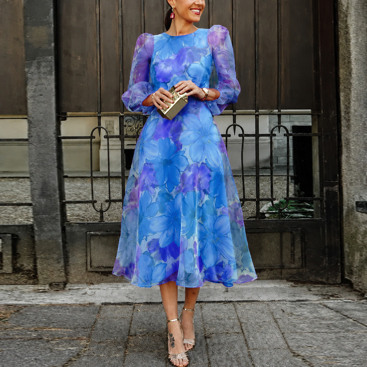 Rosalie | Floral Wedding Guest Midi Dress for Women