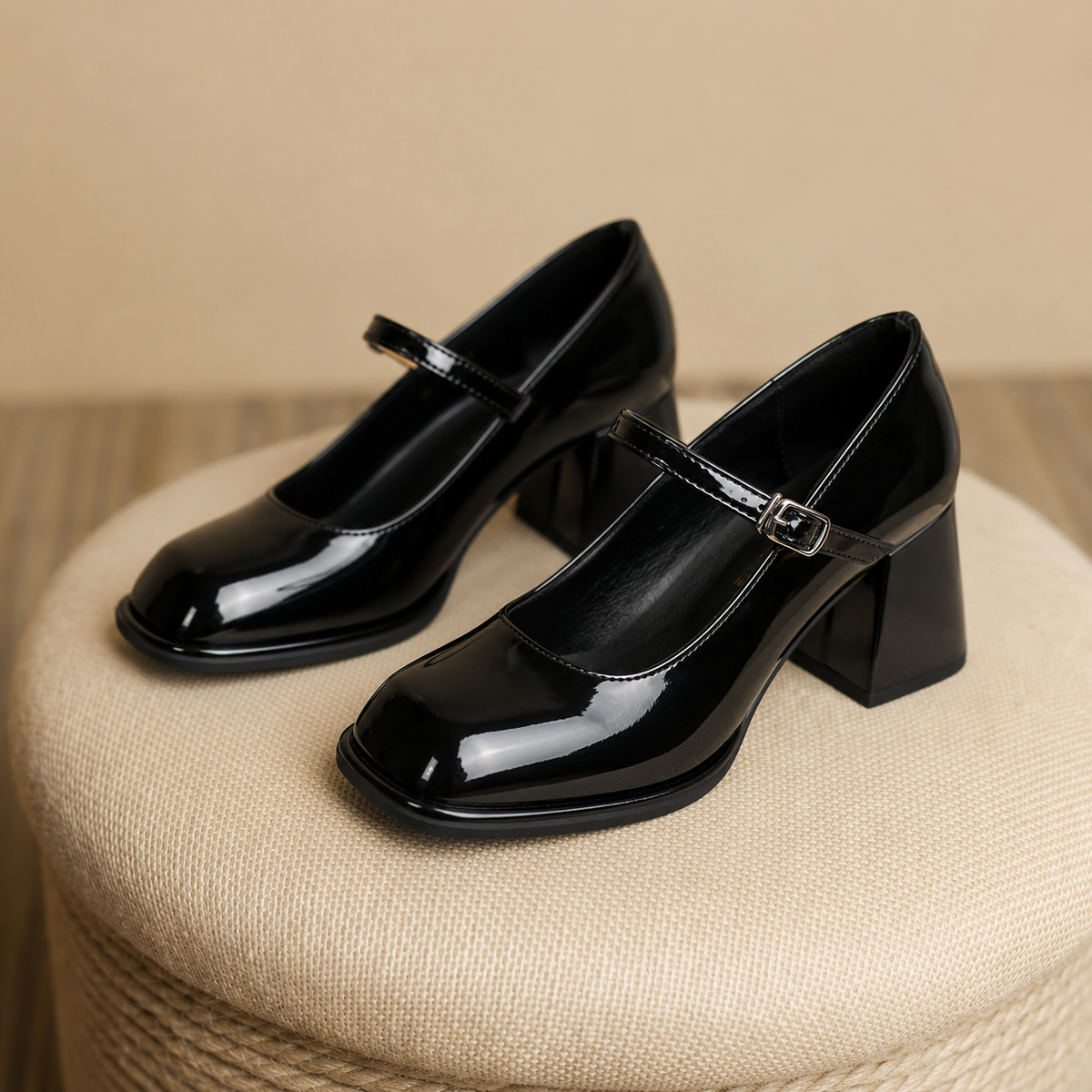Celeste | Women's Ankle Strap Block Heel Pumps Square Toe Mary Jane
