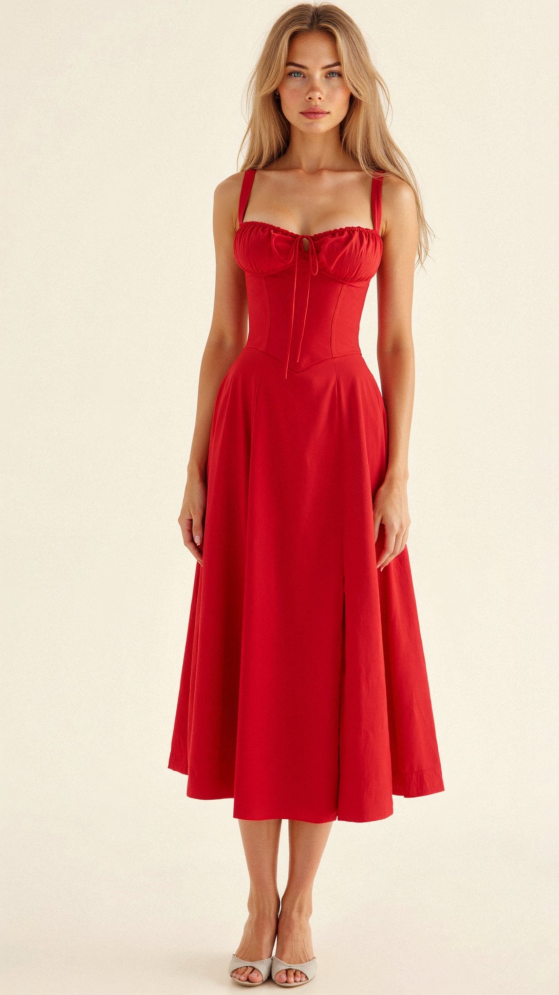Thea | Floral Midi Dress with Sweetheart Neckline for Women