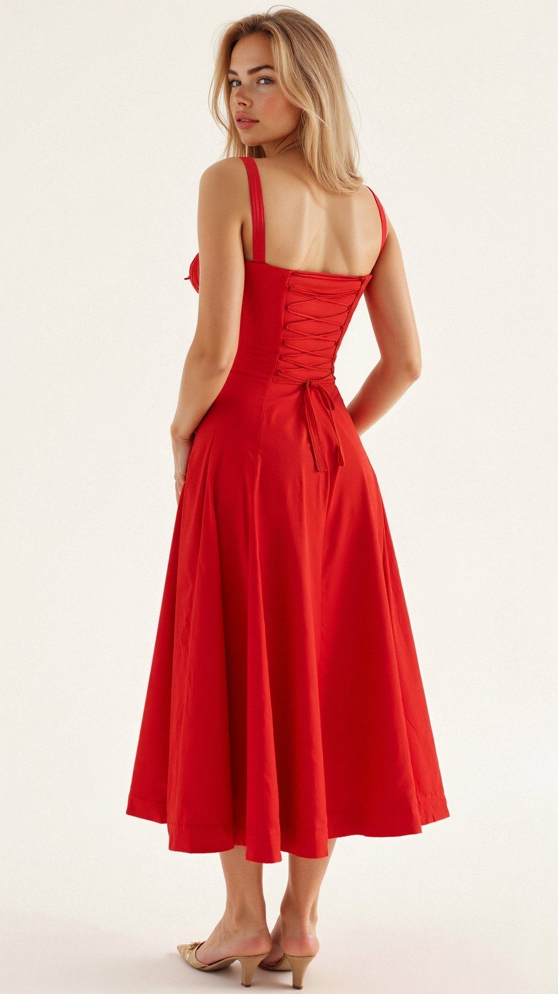Thea | Floral Midi Dress with Sweetheart Neckline for Women