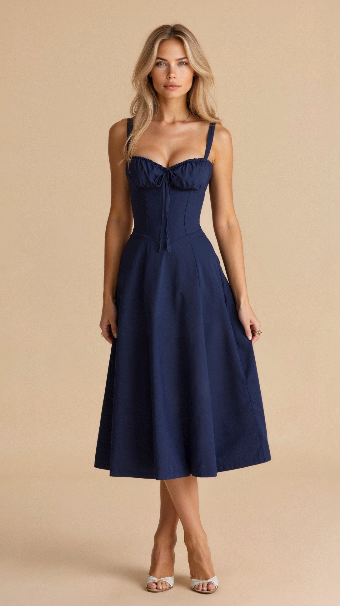 Thea | Floral Midi Dress with Sweetheart Neckline for Women