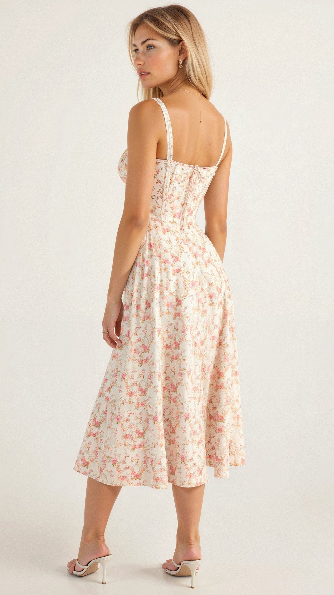 Thea | Floral Midi Dress with Sweetheart Neckline for Women
