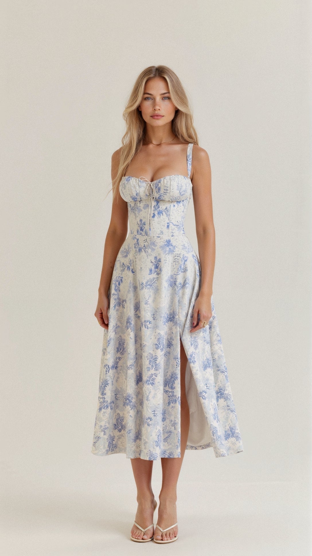 Thea | Floral Midi Dress with Sweetheart Neckline for Women