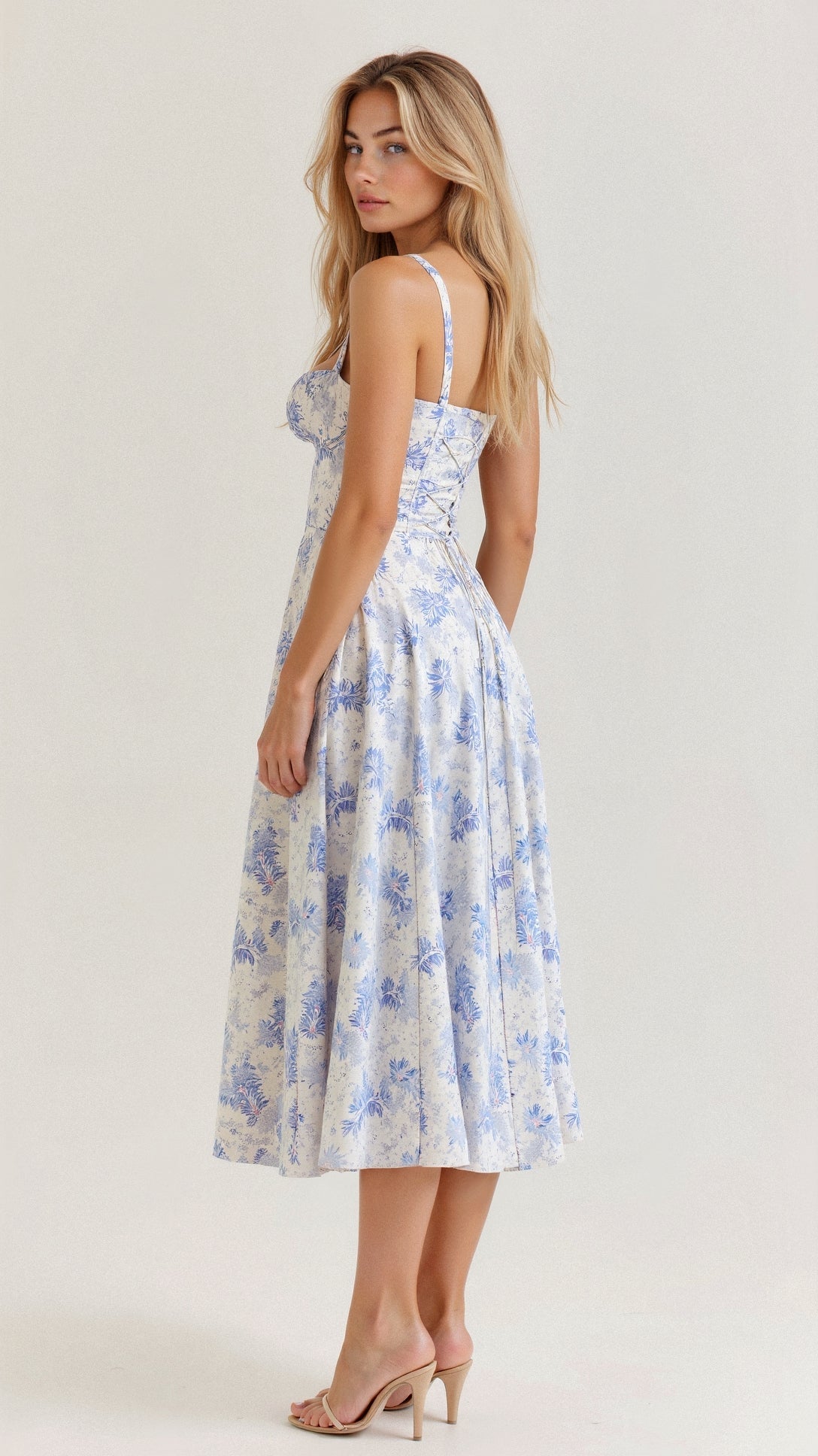 Thea | Floral Midi Dress with Sweetheart Neckline for Women