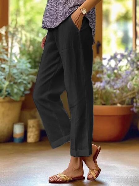 Lily | Linen Tapered Cropped Cuffed Trousers for Women
