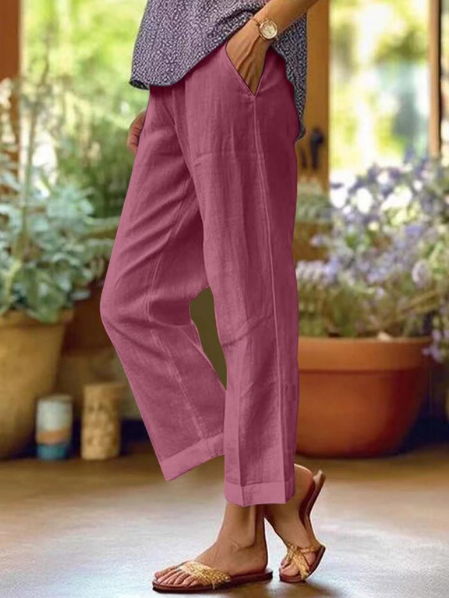 Lily | Linen Tapered Cropped Cuffed Trousers for Women