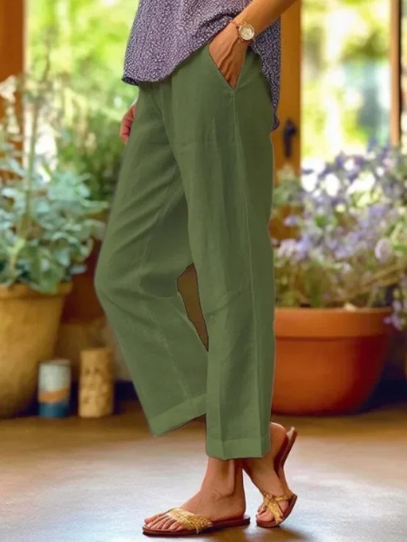 Lily | Linen Tapered Cropped Cuffed Trousers for Women