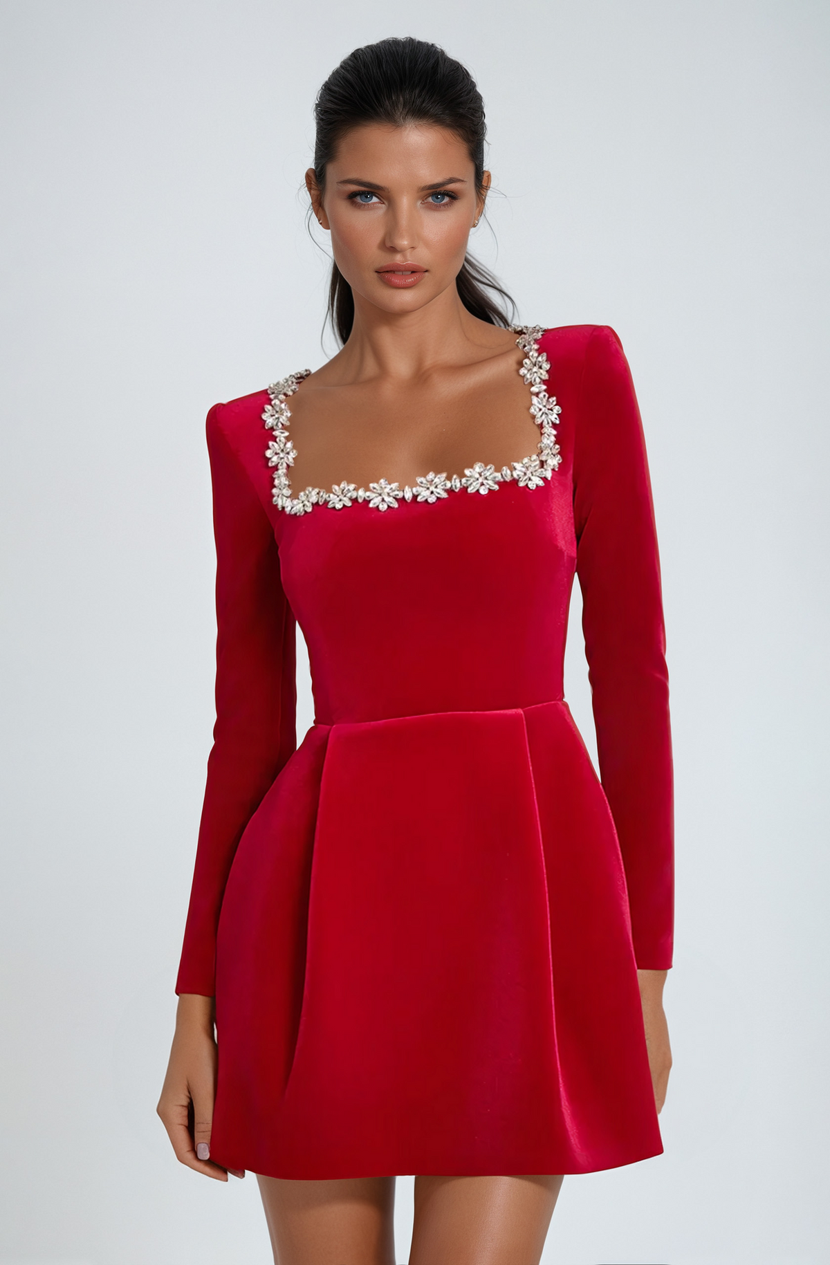 Theodora | Wedding Guest Dress with Square Neck and Long Sleeves for Women