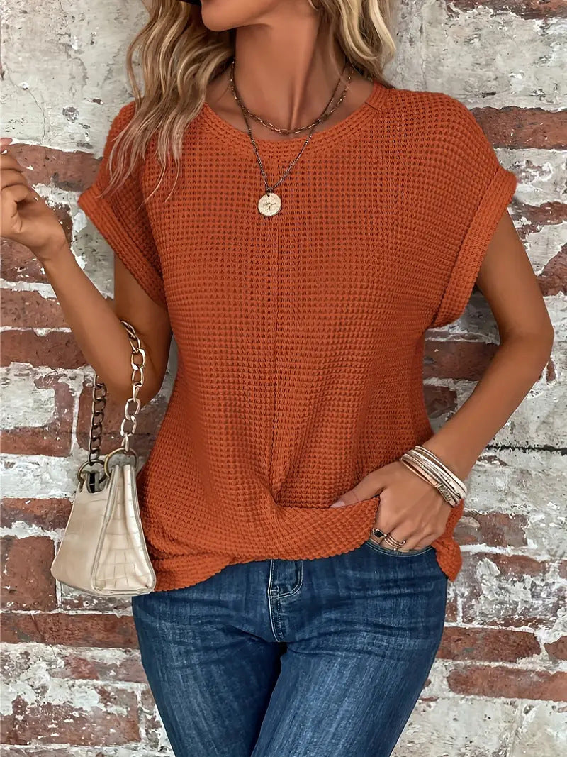 Pearl | Waffle Knit Short Sleeve Top for Women