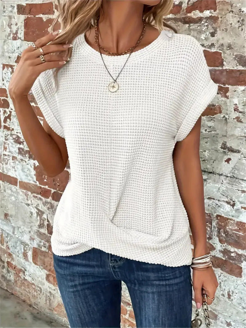Pearl | Waffle Knit Short Sleeve Top for Women