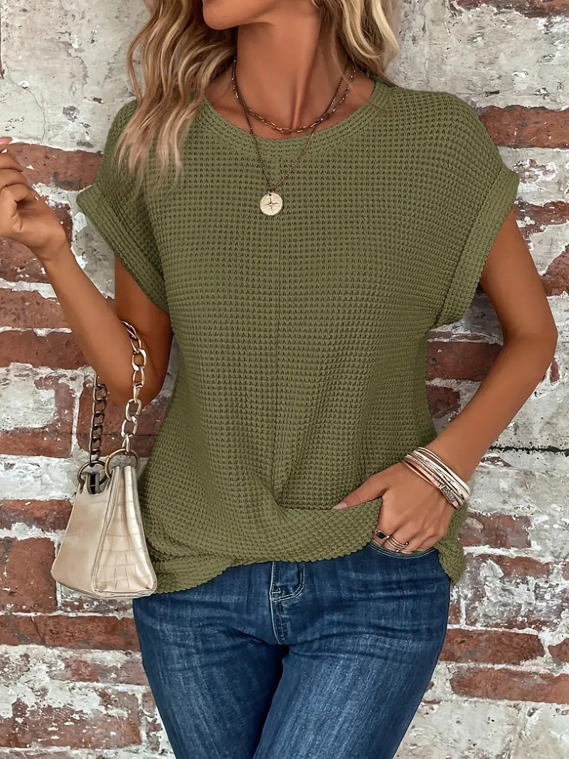 Pearl | Waffle Knit Short Sleeve Top for Women