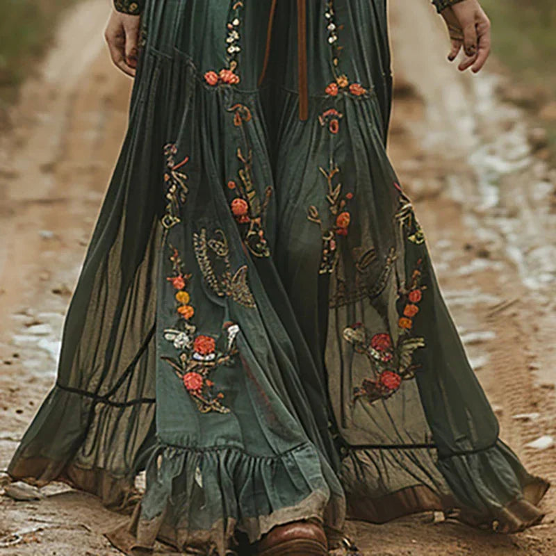 Tania | Embroidered Maxi Dress with V-Neck for Women