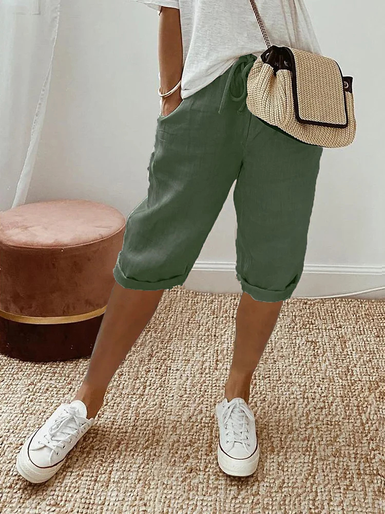 Cora | Linen Cropped Bermuda Shorts with Drawstring for Women