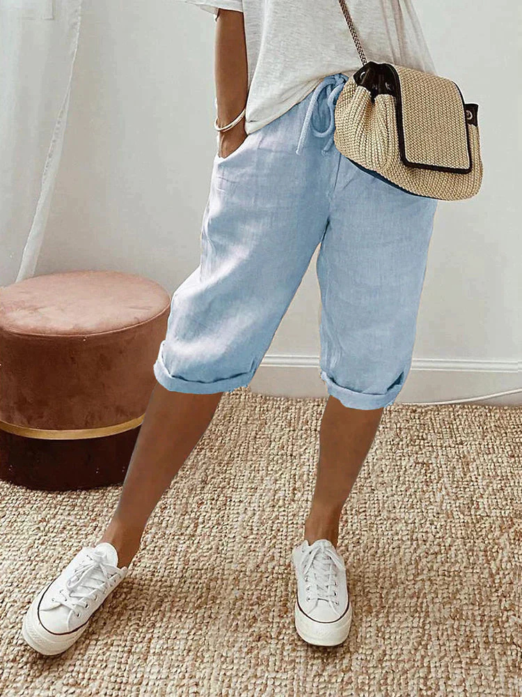 Cora | Linen Cropped Bermuda Shorts with Drawstring for Women
