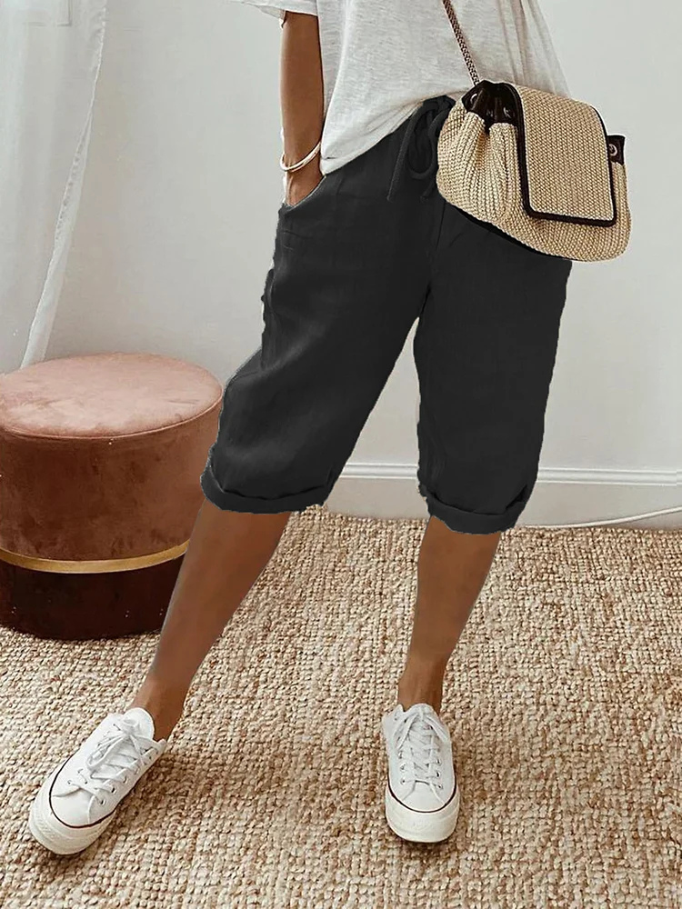 Cora | Linen Cropped Bermuda Shorts with Drawstring for Women