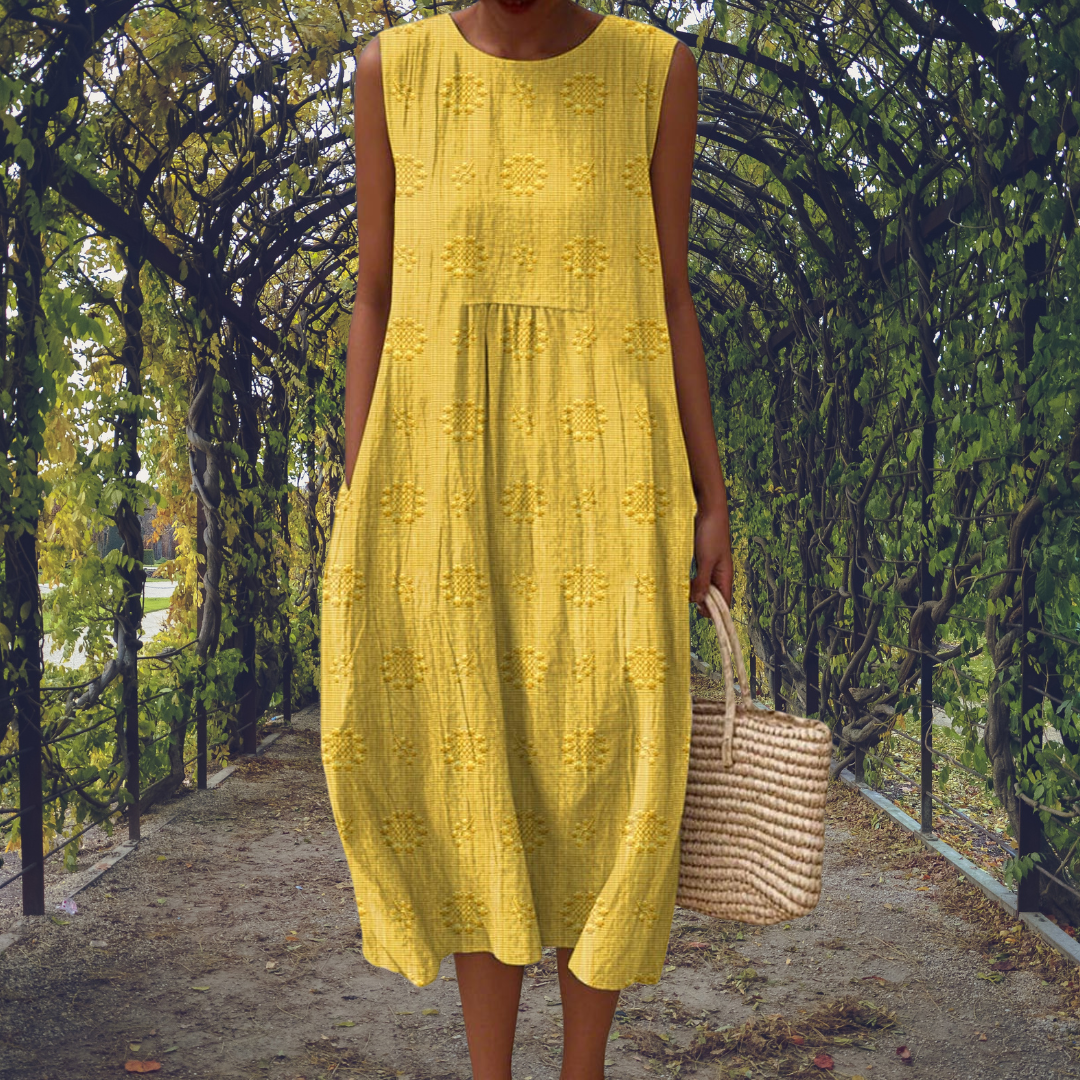 Riley | Embroidered Round Neck Sleeveless Midi Dress for Women