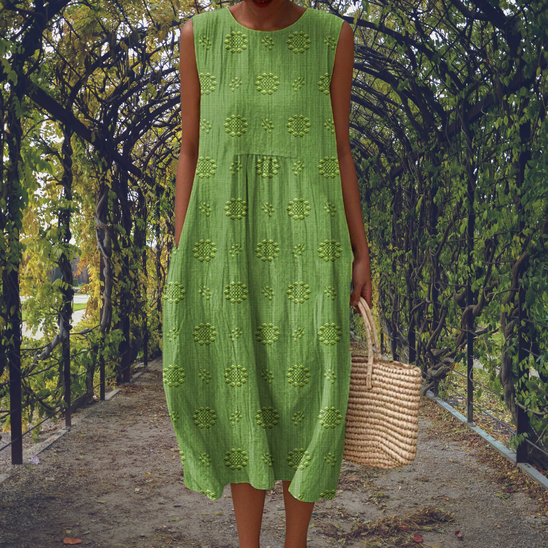 Riley | Embroidered Round Neck Sleeveless Midi Dress for Women
