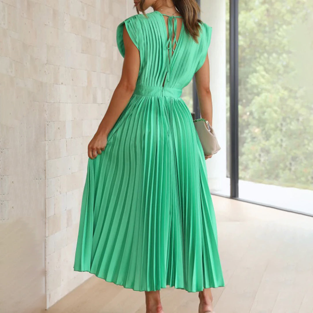 Maren | Wedding Guest Pleated Midi Dress with V-Neck for Women