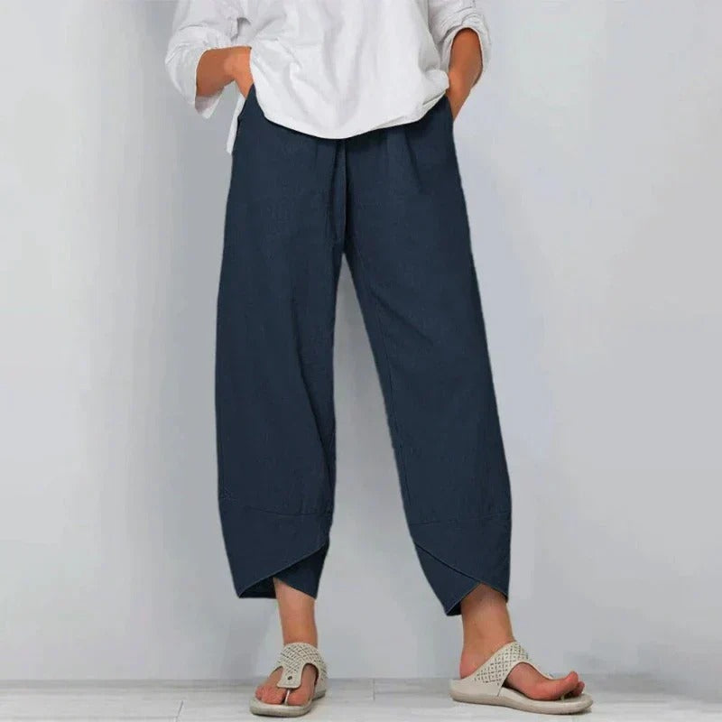 Penelope | Linen Cropped Wide Leg Trousers for Women