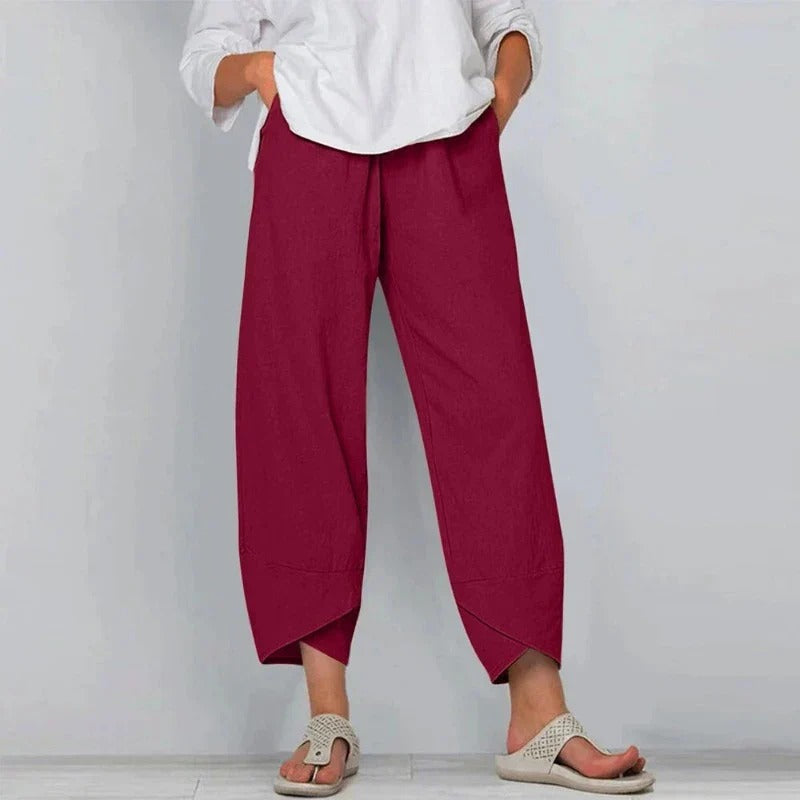 Penelope | Linen Cropped Wide Leg Trousers for Women