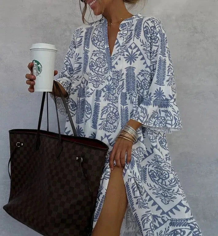 Bethany | Boho Patterned Long Sleeve Mini Dress