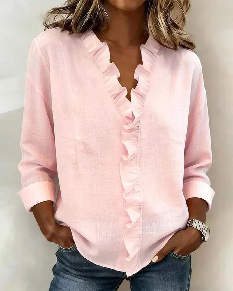 Livia | Ruffled Blouse with V-Neck for Women
