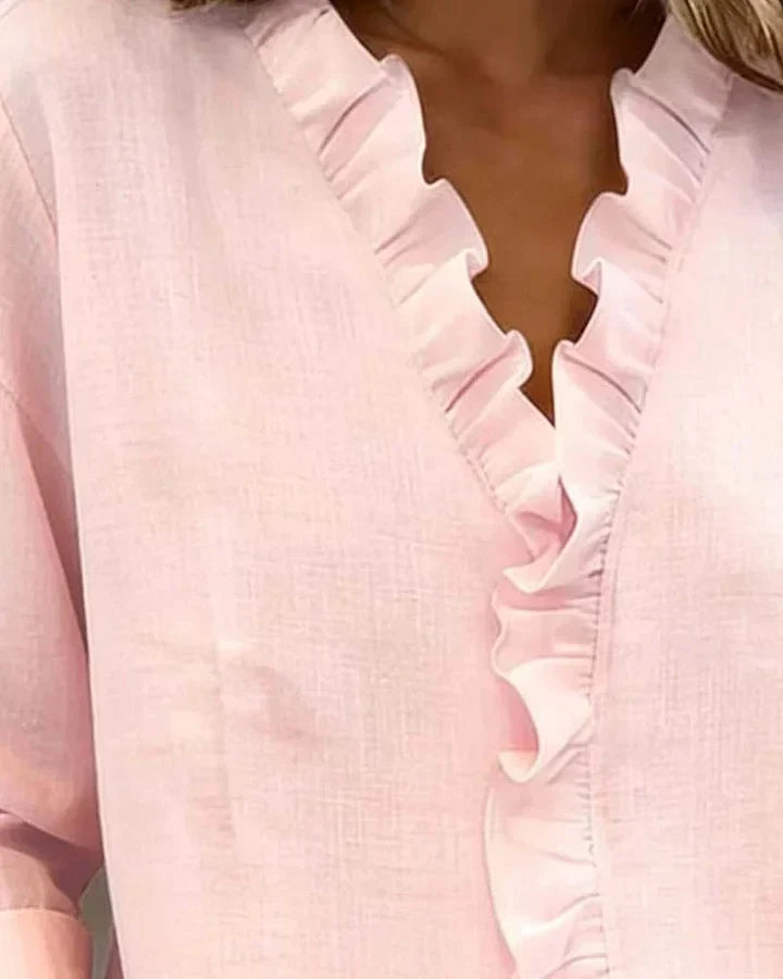 Livia | Ruffled Blouse with V-Neck for Women
