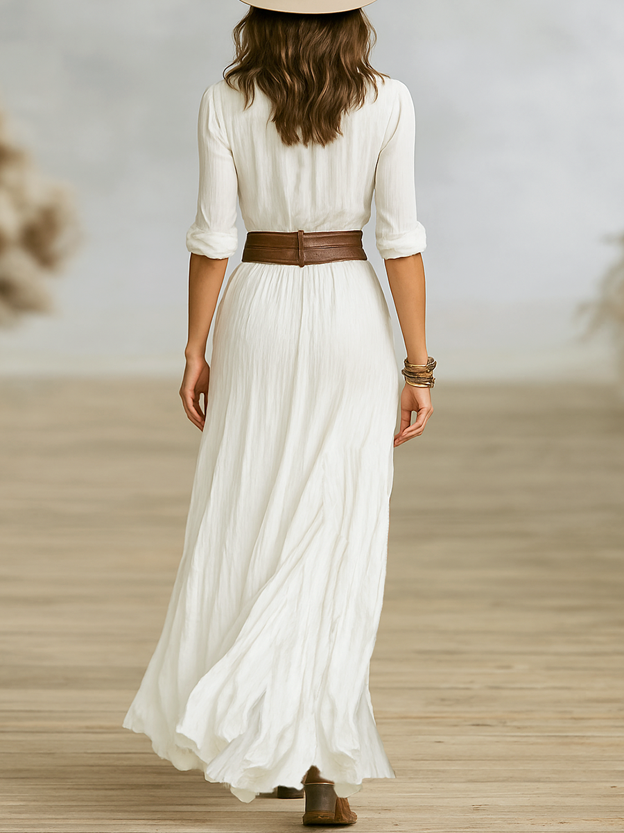 Lily | V-Neck Button-Down Midi Dress with Belted Waist for Women