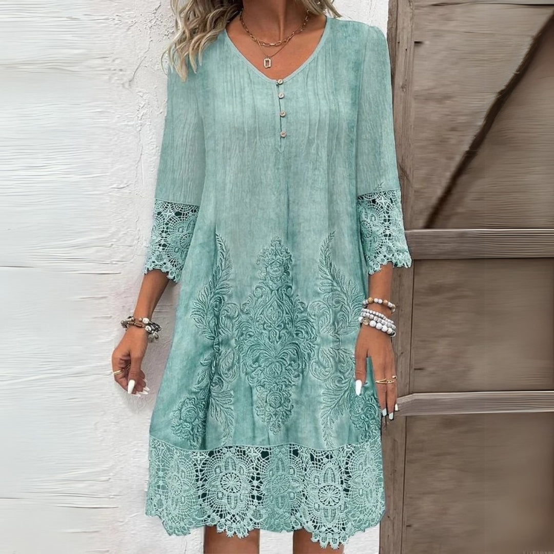 Oriana | Embroidered Midi Dress with V-Neck for Women