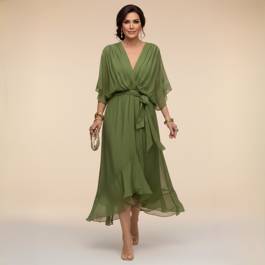 Wrap Midi Dress with V-Neck for Women