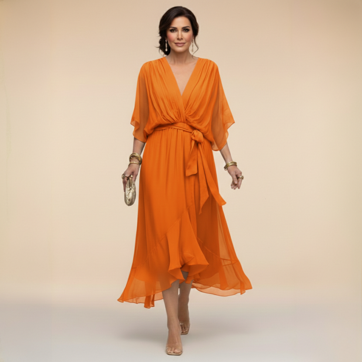 Wrap Midi Dress with V-Neck for Women