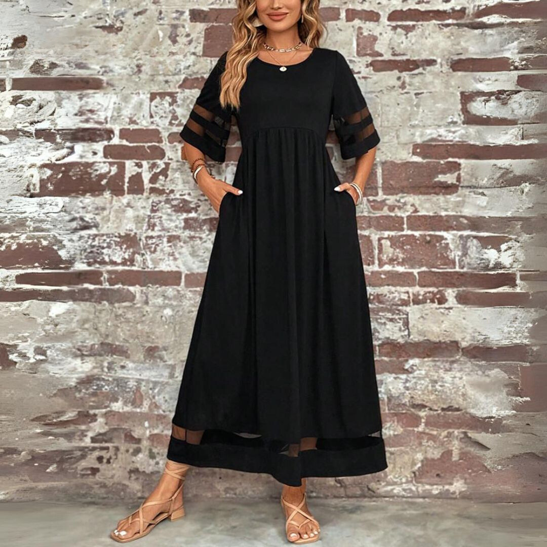 Marlowe | Mesh Panel A-Line Maxi Dress for Women
