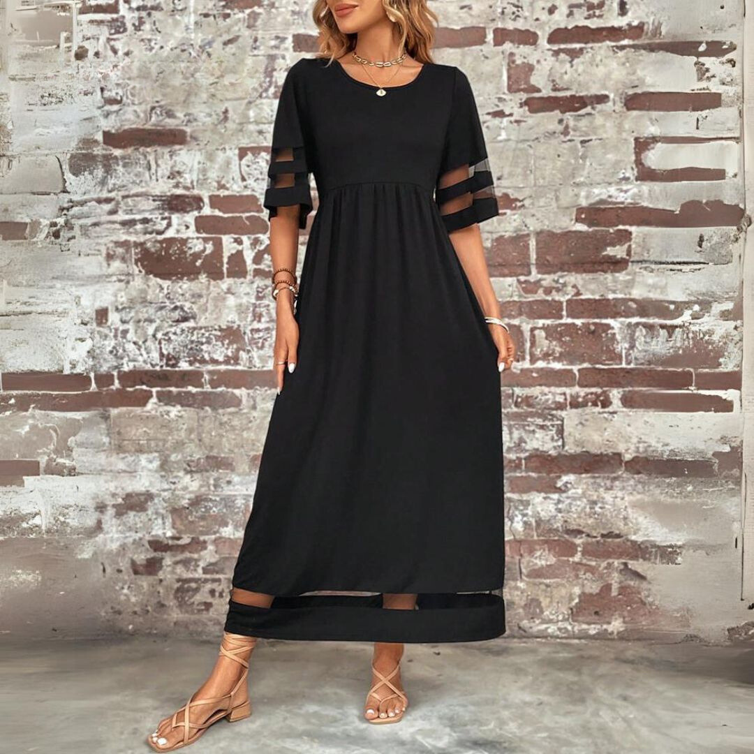 Marlowe | Mesh Panel A-Line Maxi Dress for Women