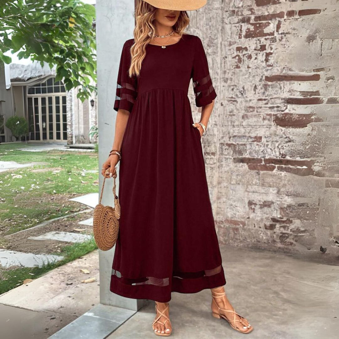 Marlowe | Mesh Panel A-Line Maxi Dress for Women